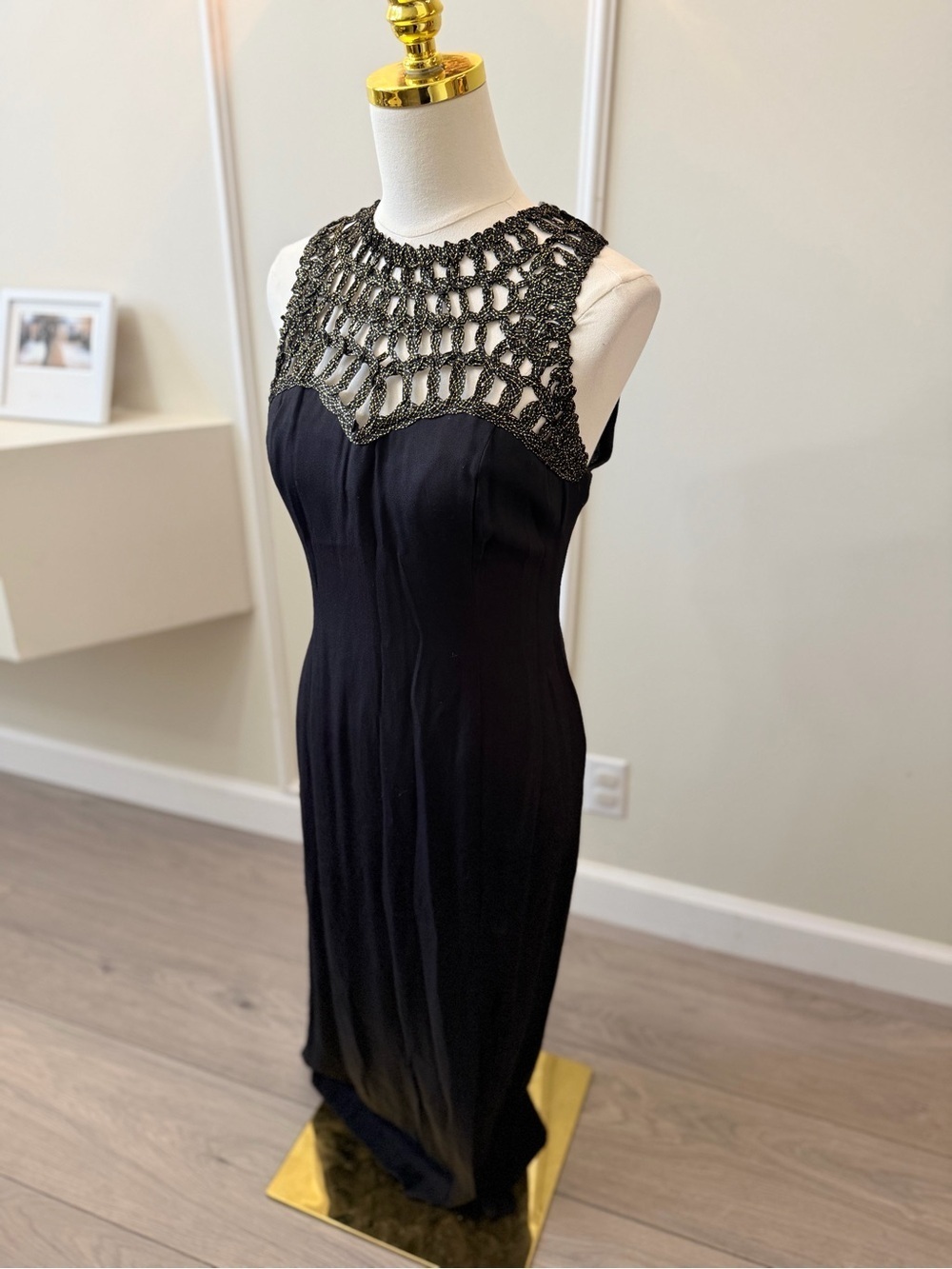 Scarlett Black Maxi Dress with Beaded Crochet Yoke Accent - Picture 3 of 7